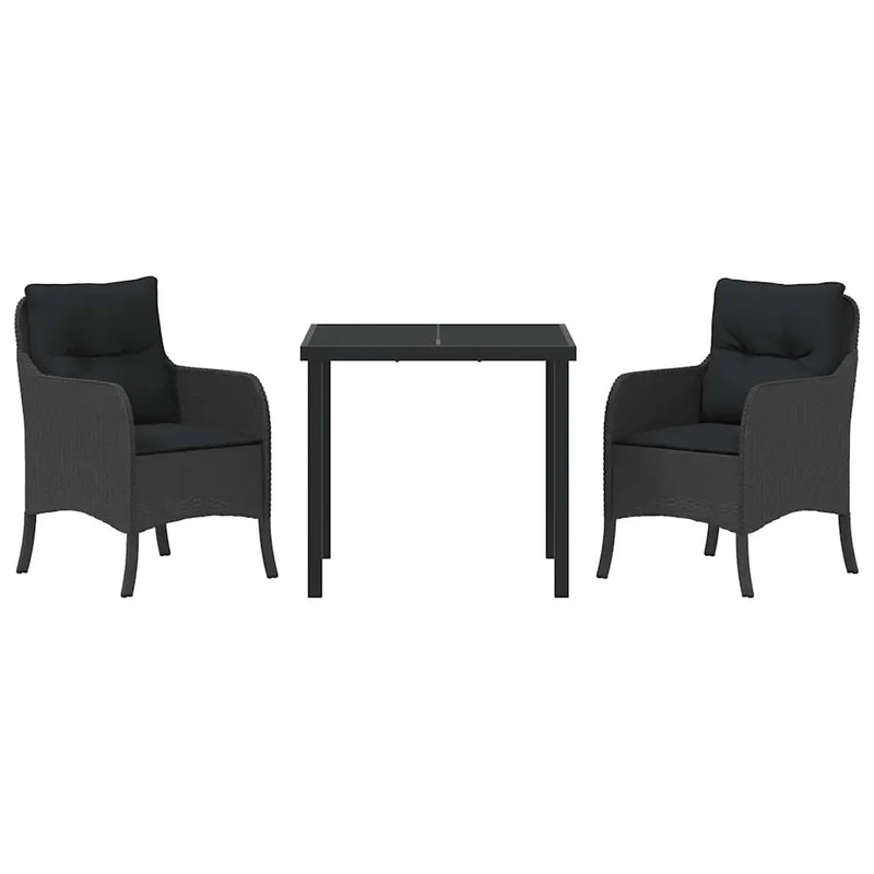 Garden Dining Set with Cushion 3 pcs Black Poly Rattan