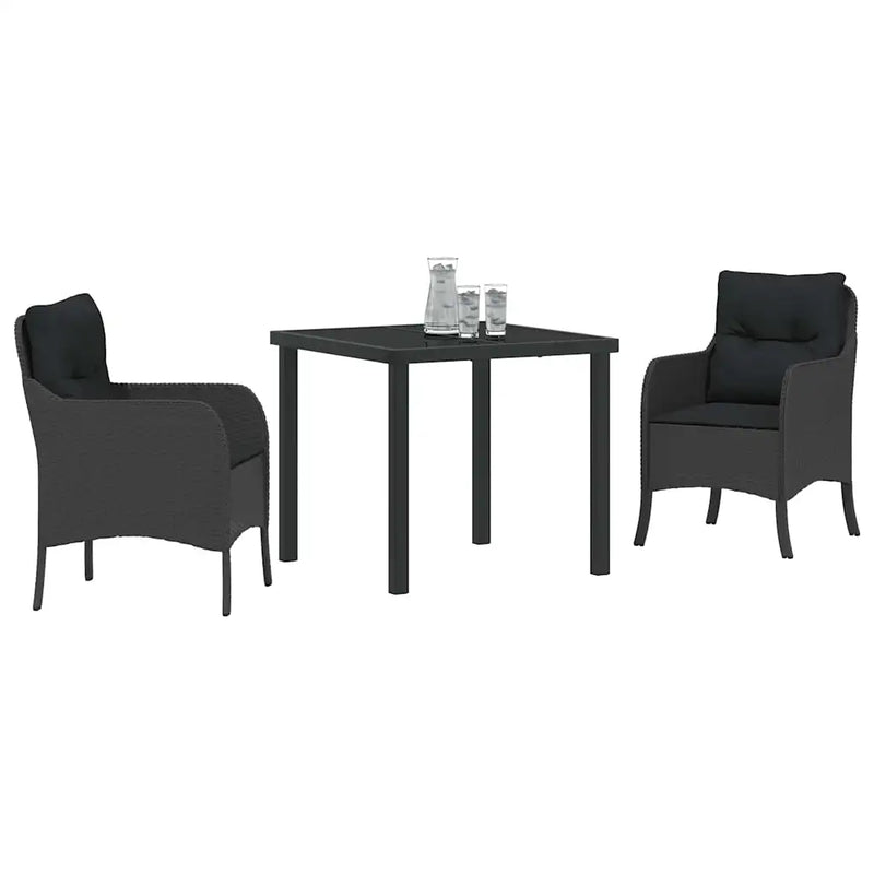 Garden Dining Set with Cushion 3 pcs Black Poly Rattan