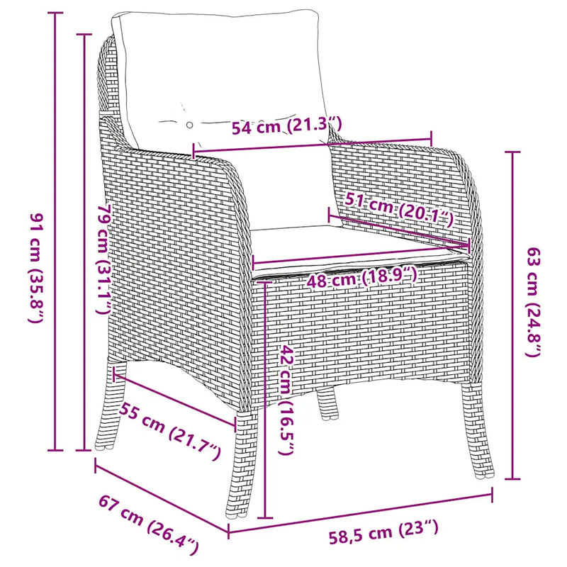 Garden Dining Set with Cushion 3 pcs Black Poly Rattan