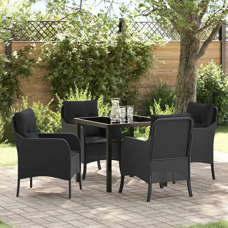 Garden Dining Set with Cushion 5 pcs Black Poly Rattan