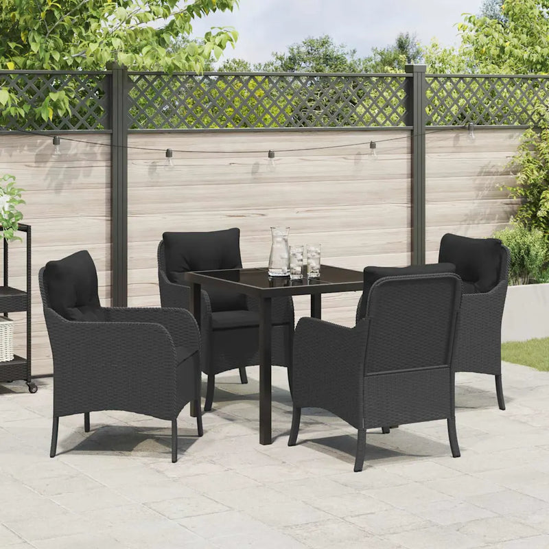 Garden Dining Set with Cushion 5 pcs Black Poly Rattan