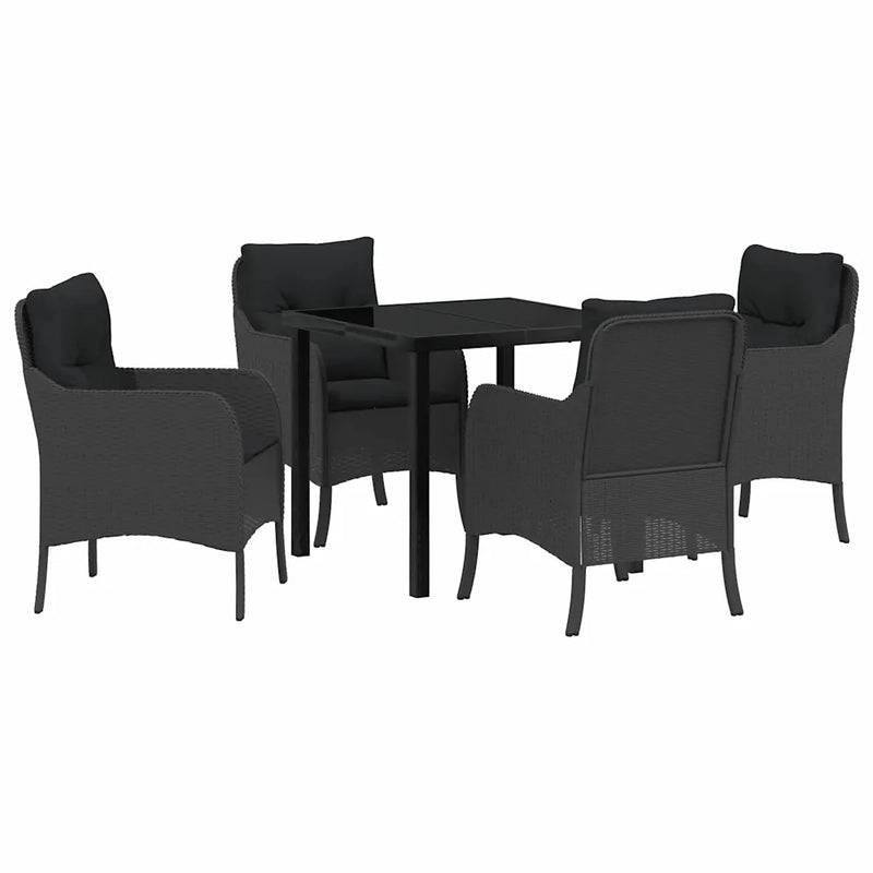 Garden Dining Set with Cushion 5 pcs Black Poly Rattan