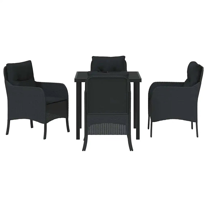 Garden Dining Set with Cushion 5 pcs Black Poly Rattan