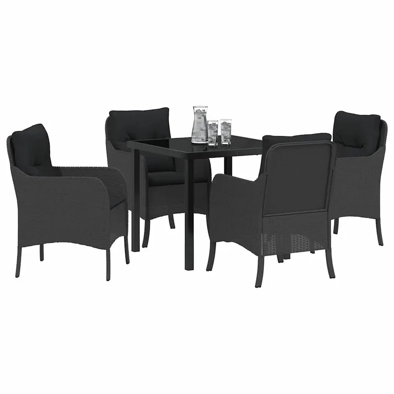 Garden Dining Set with Cushion 5 pcs Black Poly Rattan