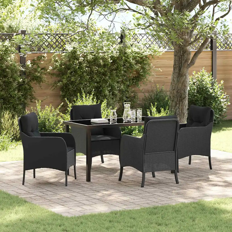 Garden Dining Set with Cushion 5 pcs Black Poly Rattan