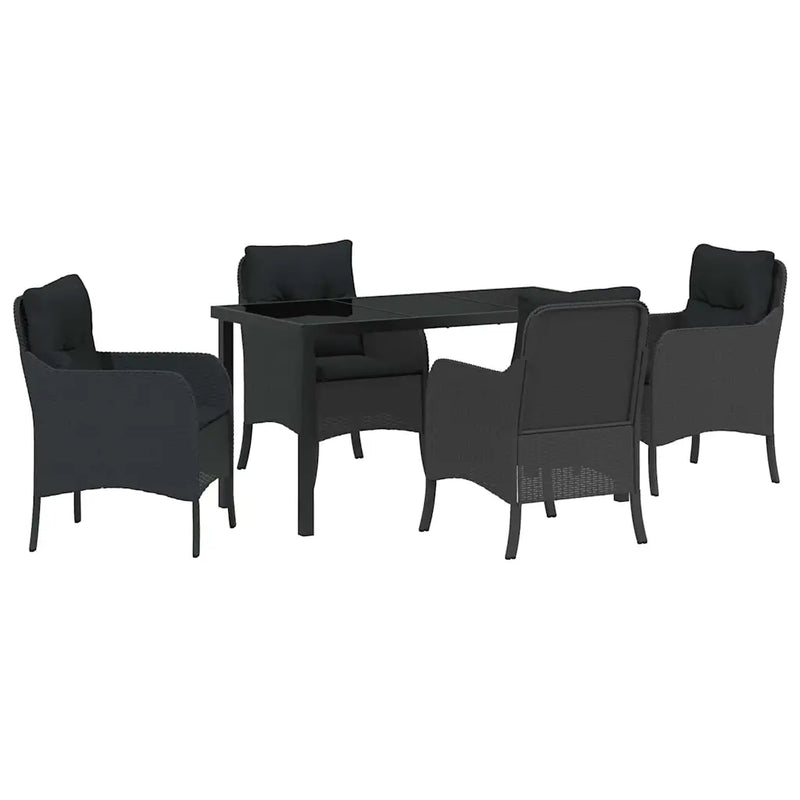 Garden Dining Set with Cushion 5 pcs Black Poly Rattan