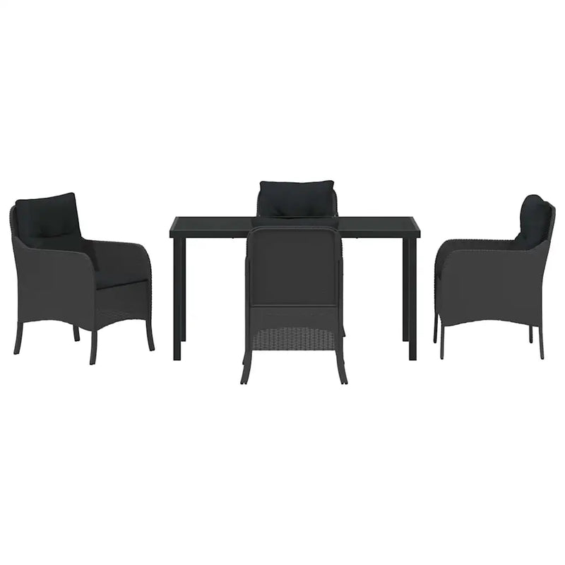 Garden Dining Set with Cushion 5 pcs Black Poly Rattan