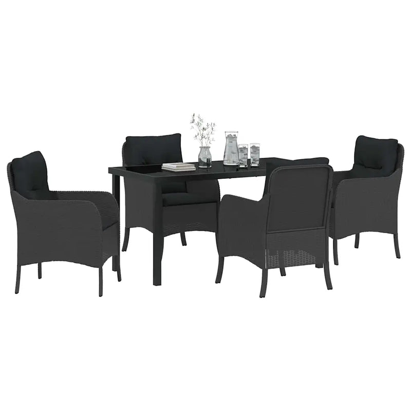 Garden Dining Set with Cushion 5 pcs Black Poly Rattan