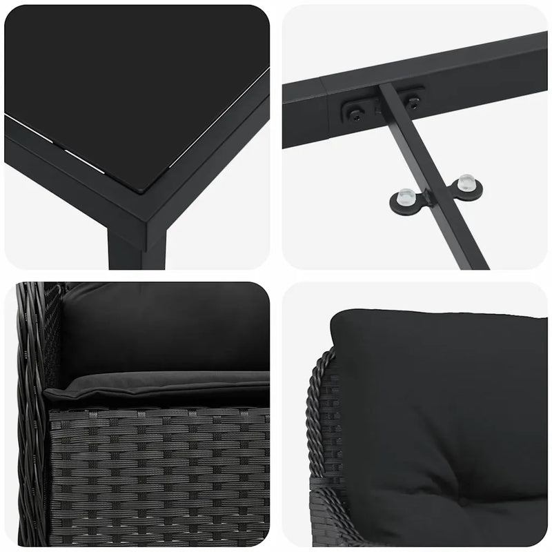 Garden Dining Set with Cushion 5 pcs Black Poly Rattan