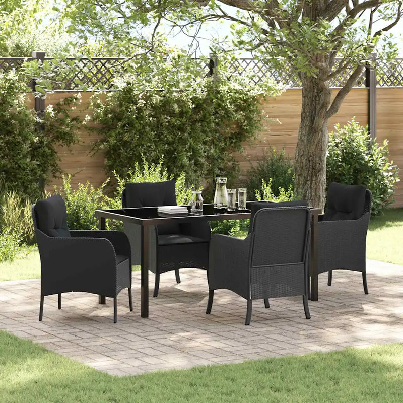 Garden Dining Set with Cushion 5 pcs Black Poly Rattan