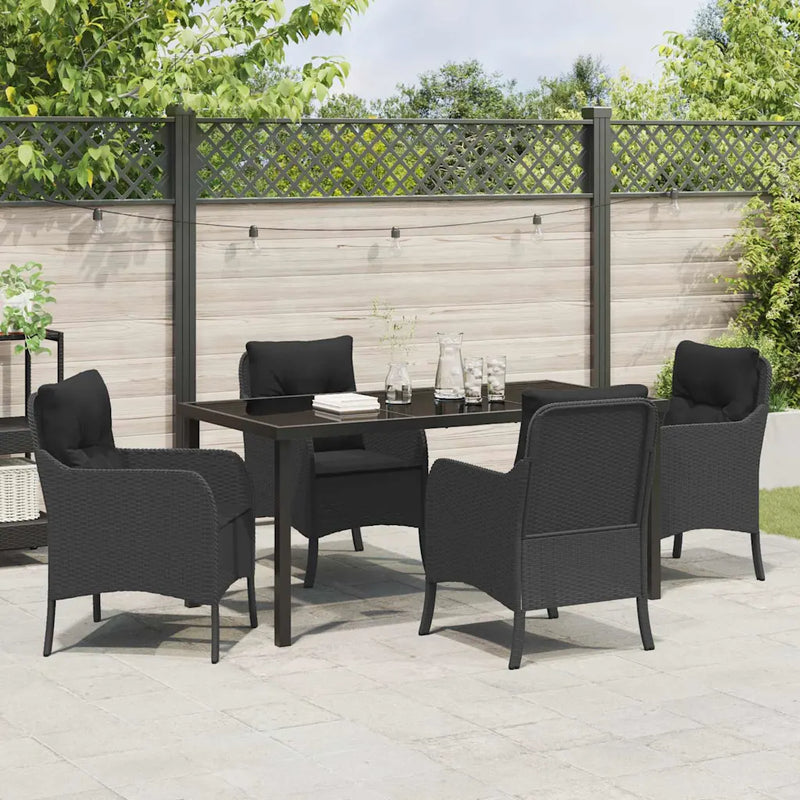 Garden Dining Set with Cushion 5 pcs Black Poly Rattan