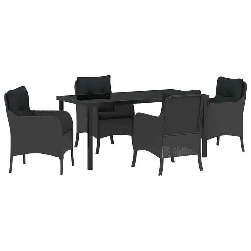 Garden Dining Set with Cushion 5 pcs Black Poly Rattan