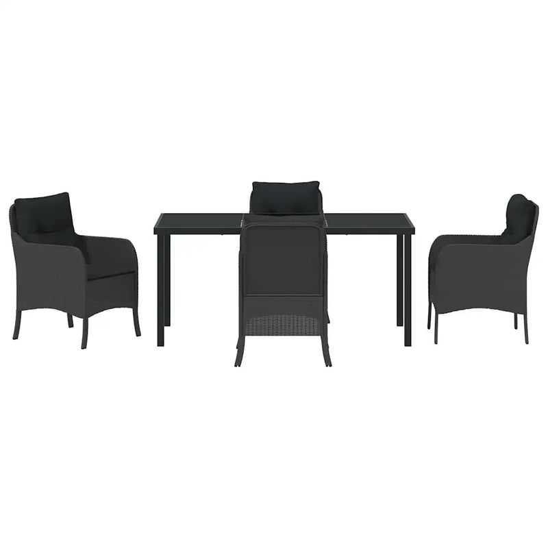 Garden Dining Set with Cushion 5 pcs Black Poly Rattan