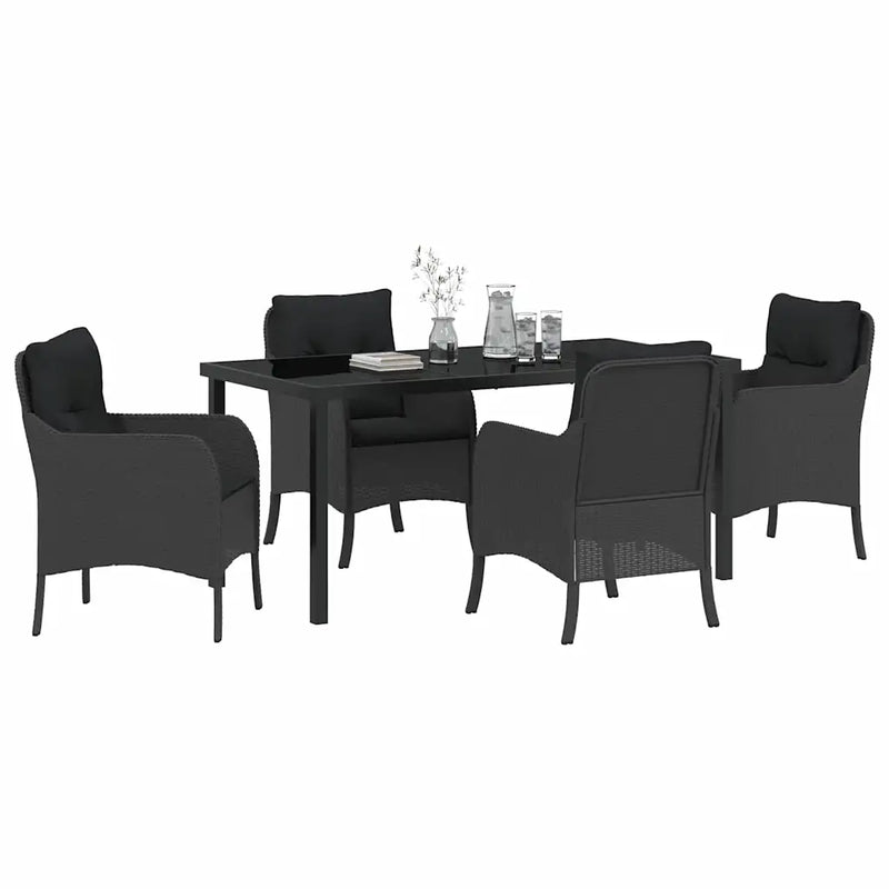 Garden Dining Set with Cushion 5 pcs Black Poly Rattan