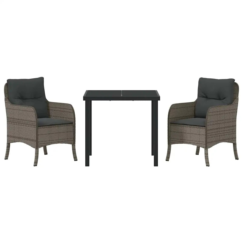 Garden Dining Set with Cushion 3 pcs Grey Poly Rattan