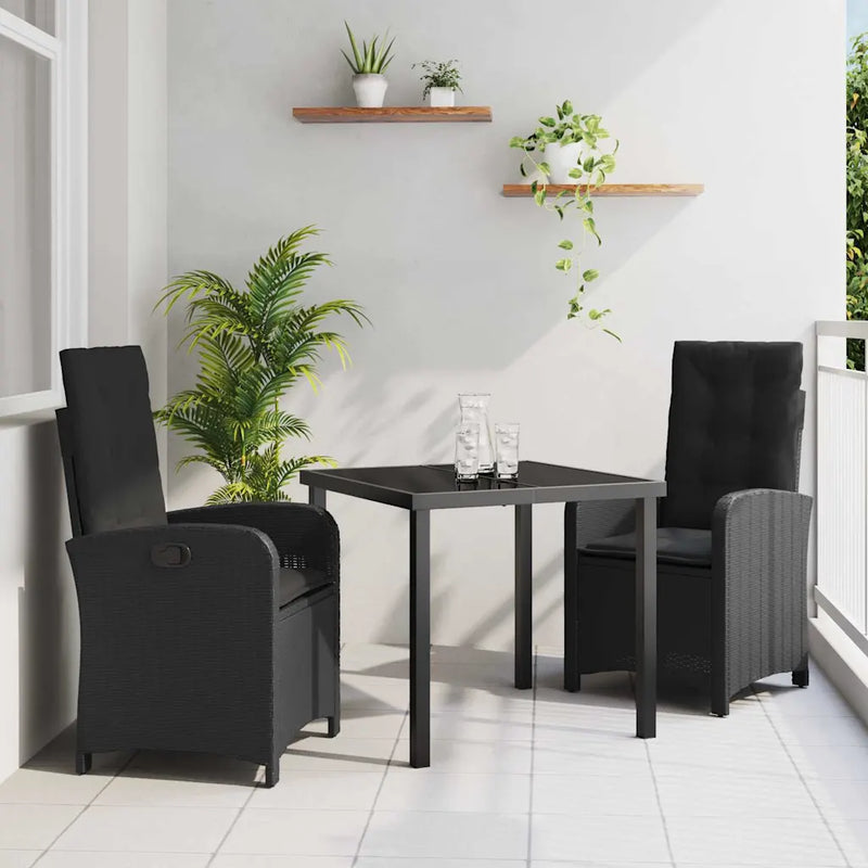Garden Dining Set with Cushion 3 pcs Black Poly Rattan