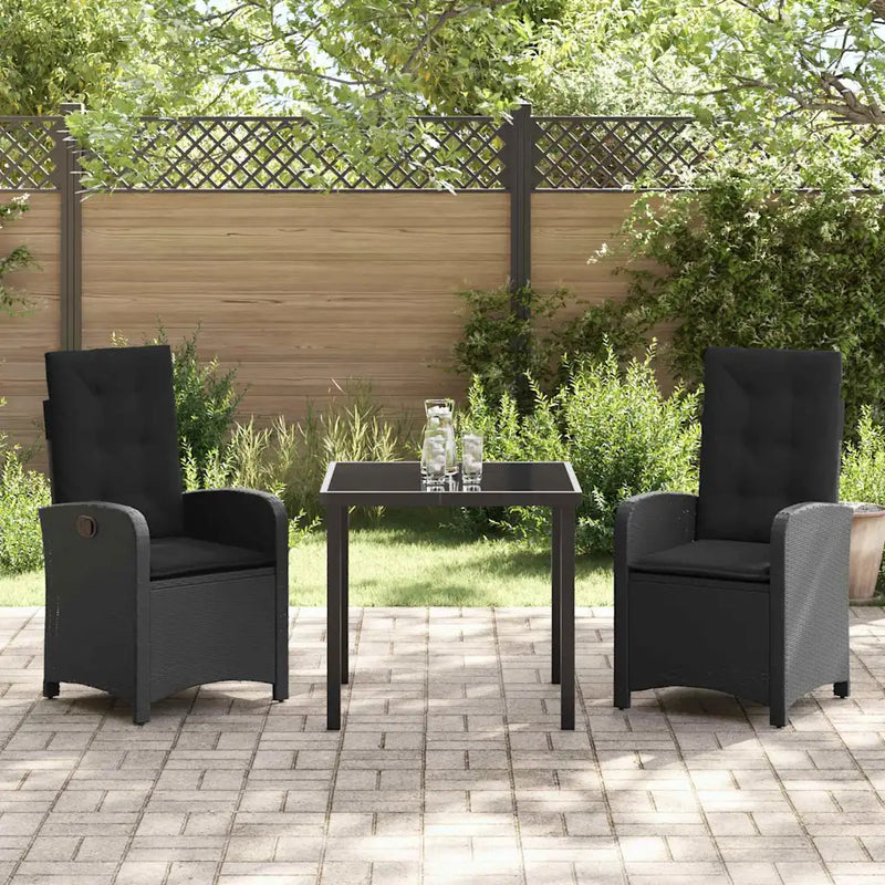 Garden Dining Set with Cushion 3 pcs Black Poly Rattan