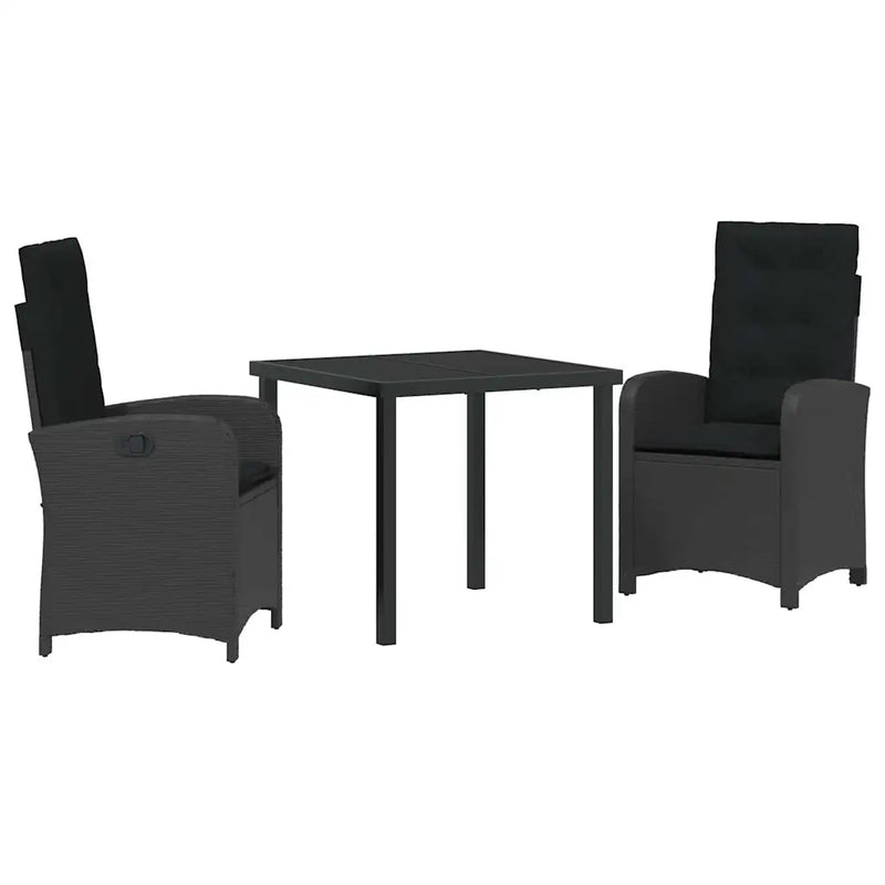 Garden Dining Set with Cushion 3 pcs Black Poly Rattan