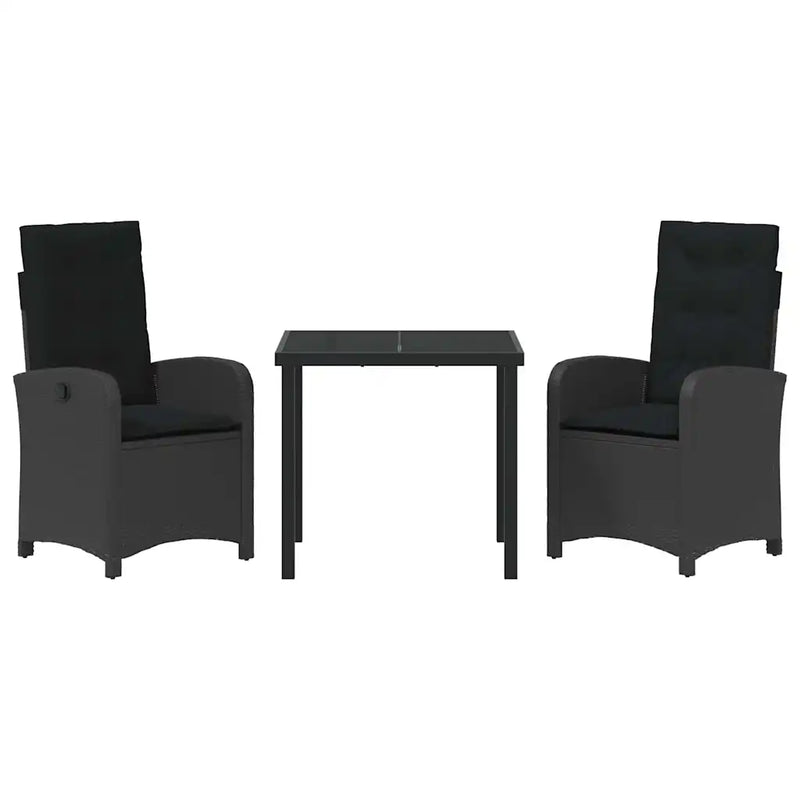 Garden Dining Set with Cushion 3 pcs Black Poly Rattan