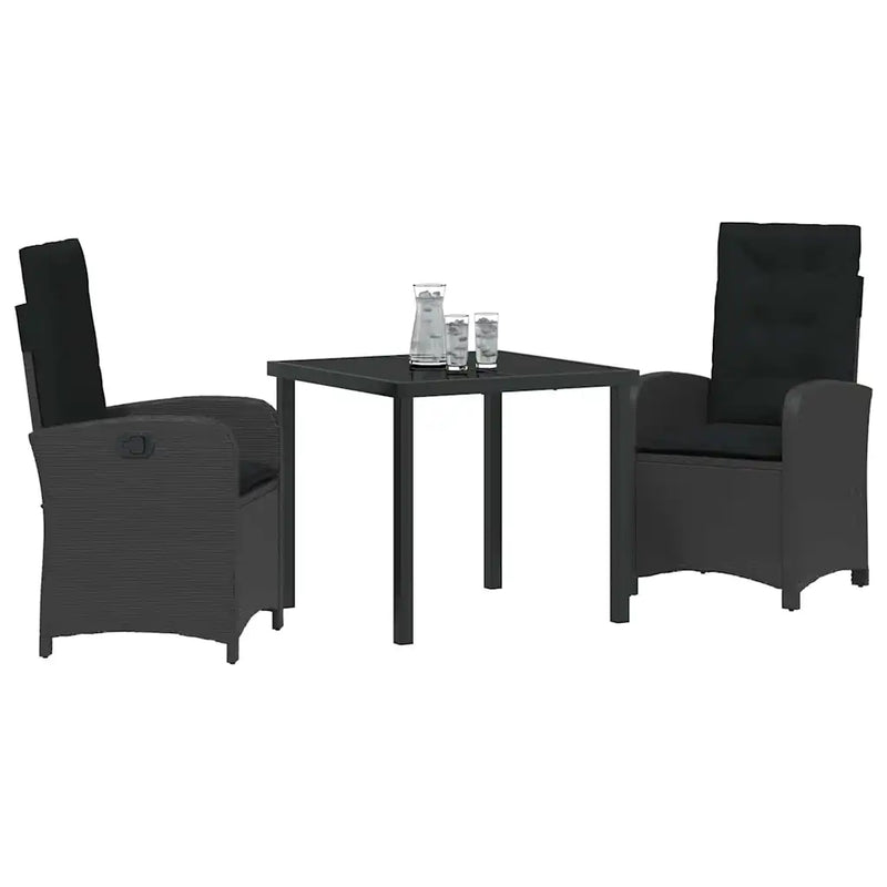 Garden Dining Set with Cushion 3 pcs Black Poly Rattan
