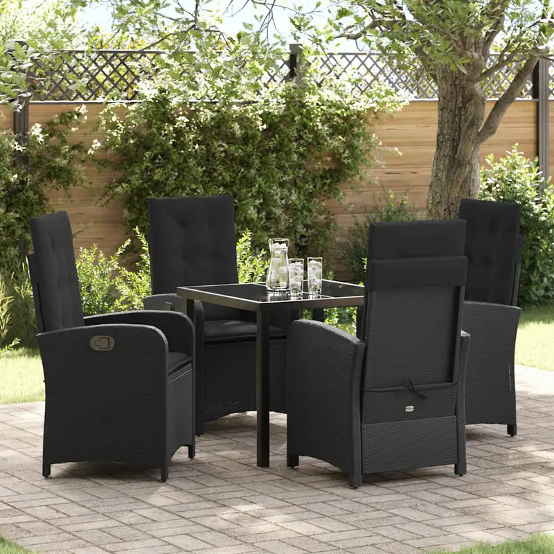Garden Dining Set with Cushion 5 pcs Black Poly Rattan