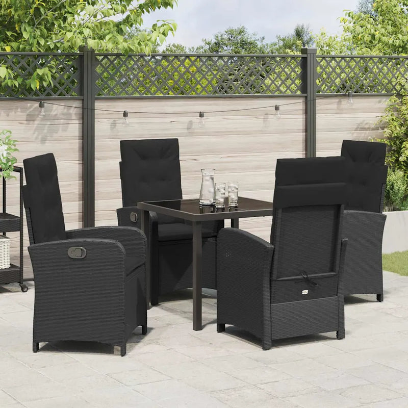 Garden Dining Set with Cushion 5 pcs Black Poly Rattan