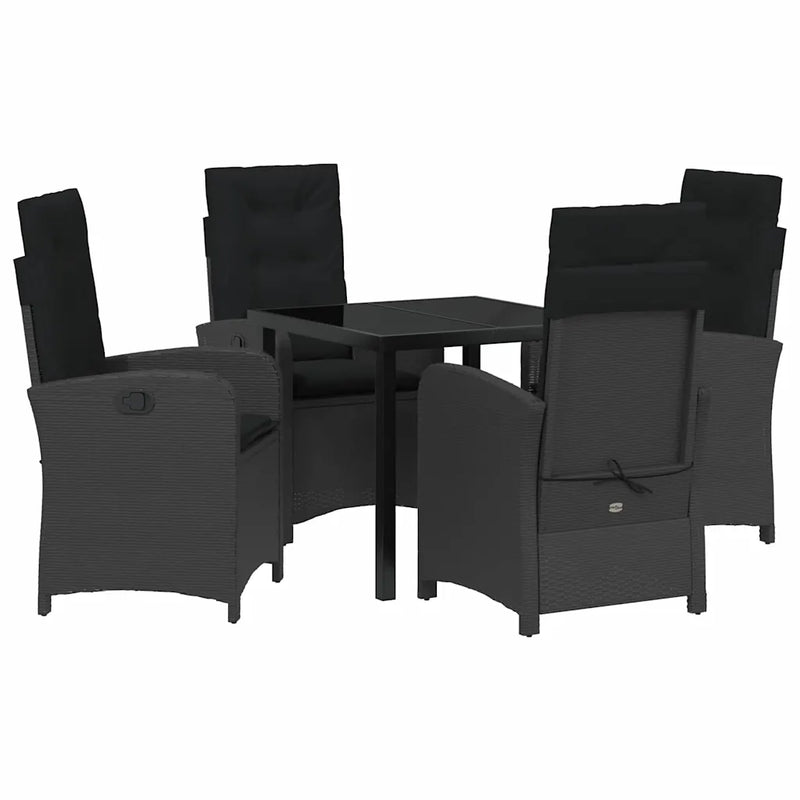 Garden Dining Set with Cushion 5 pcs Black Poly Rattan
