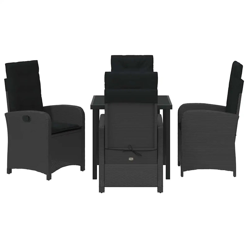 Garden Dining Set with Cushion 5 pcs Black Poly Rattan