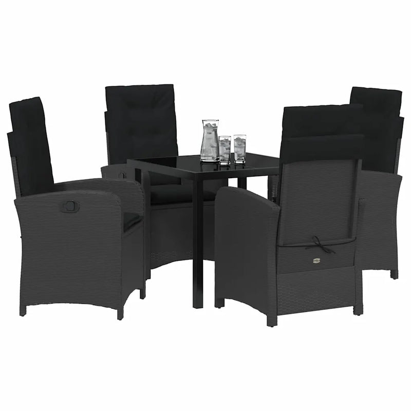 Garden Dining Set with Cushion 5 pcs Black Poly Rattan