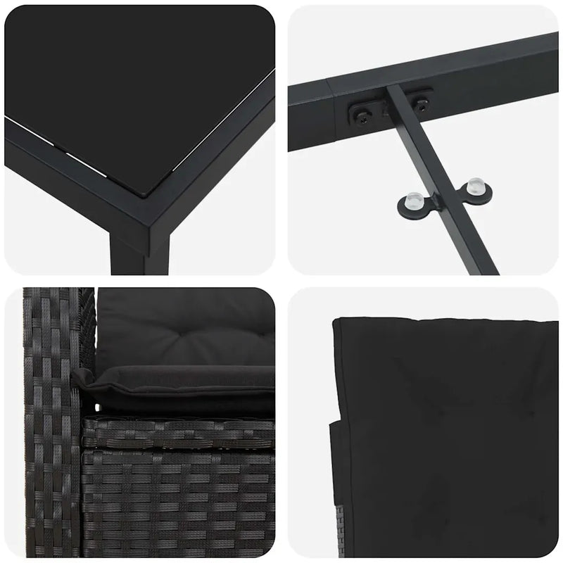 Garden Dining Set with Cushion 5 pcs Black Poly Rattan