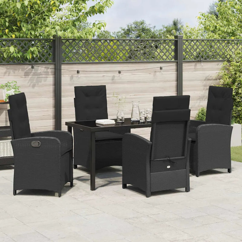 Garden Dining Set with Cushion 5 pcs Black Poly Rattan