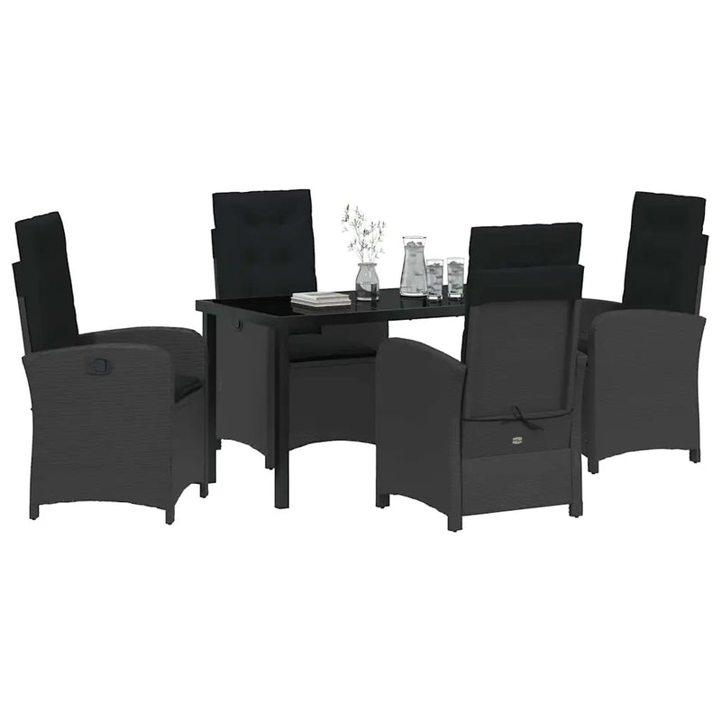 Garden Dining Set with Cushion 5 pcs Black Poly Rattan