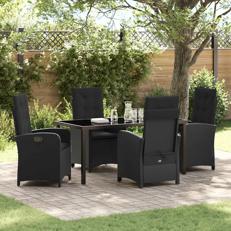 Garden Dining Set with Cushion 5 pcs Black Poly Rattan