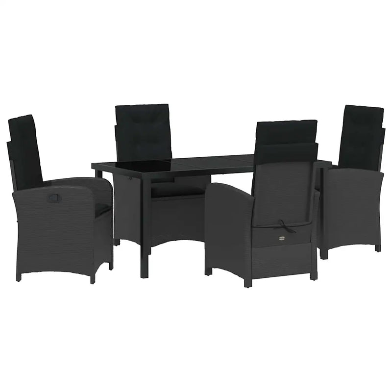 Garden Dining Set with Cushion 5 pcs Black Poly Rattan