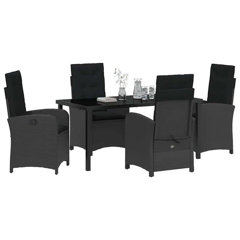 Garden Dining Set with Cushion 5 pcs Black Poly Rattan
