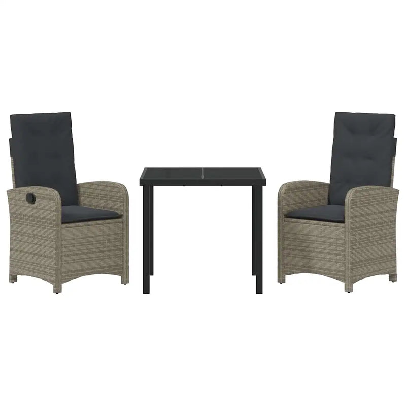 Garden Dining Set with Cushion 3 pcs Grey Poly Rattan