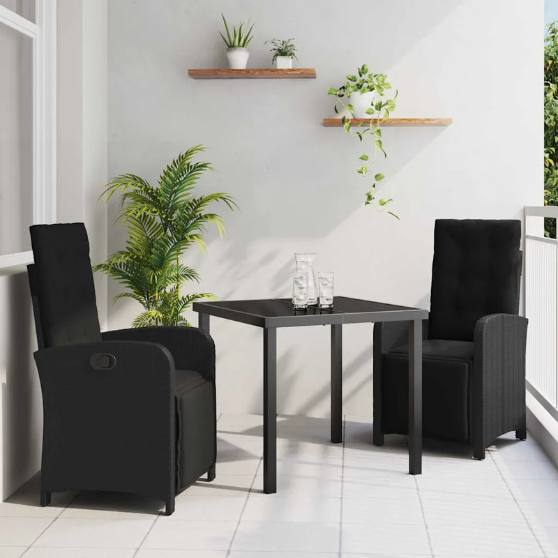 Garden Dining Set with Cushion 3 pcs Black Poly Rattan