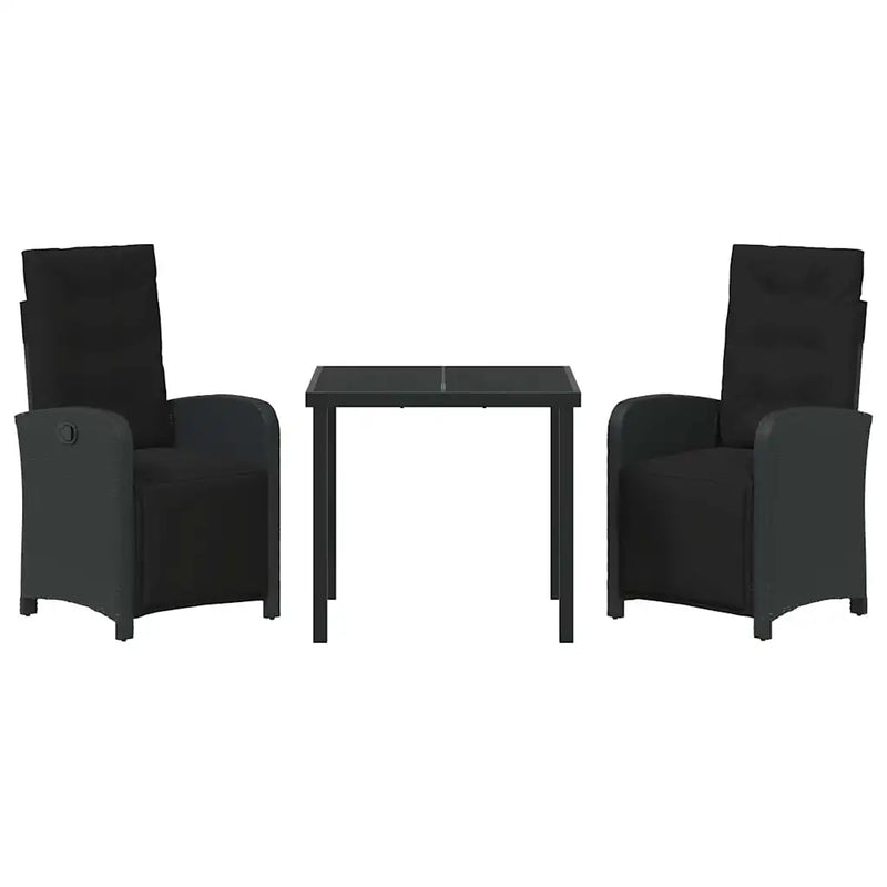 Garden Dining Set with Cushion 3 pcs Black Poly Rattan