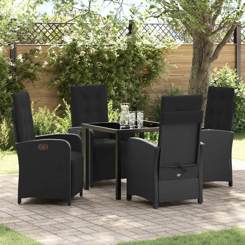 Garden Dining Set with Cushion 5 pcs Black Poly Rattan