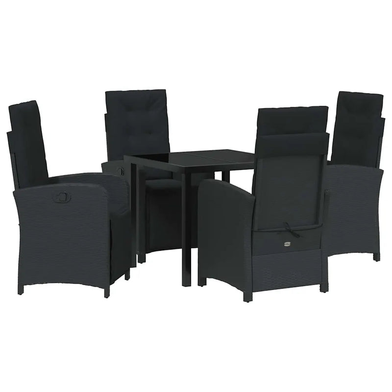 Garden Dining Set with Cushion 5 pcs Black Poly Rattan