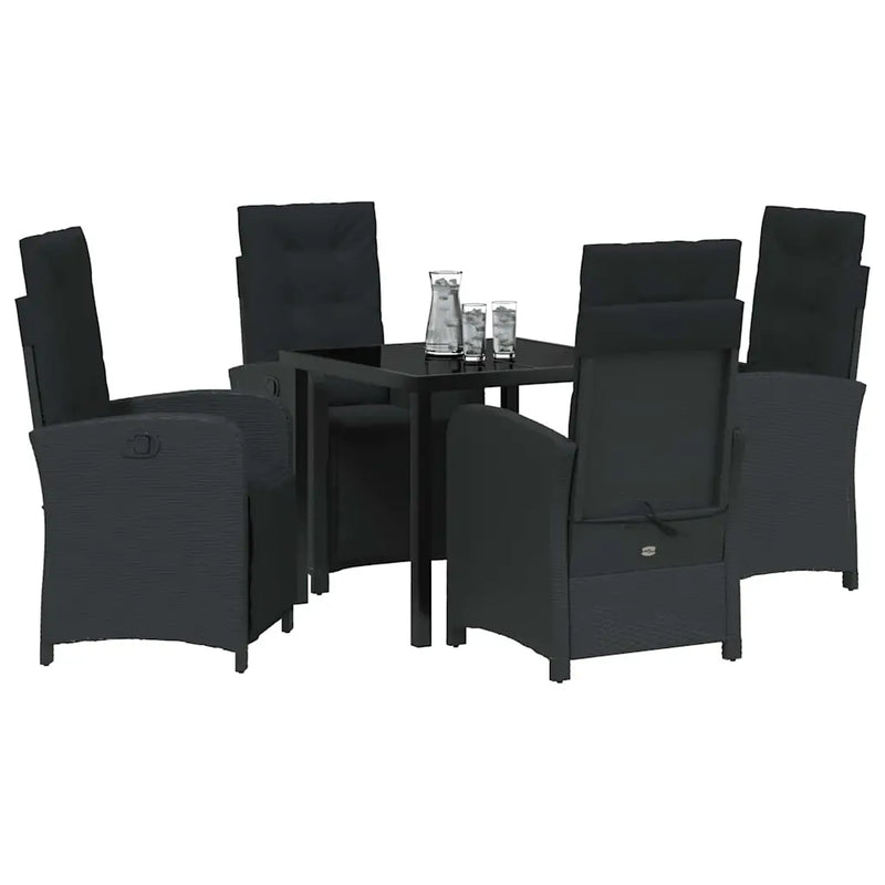 Garden Dining Set with Cushion 5 pcs Black Poly Rattan