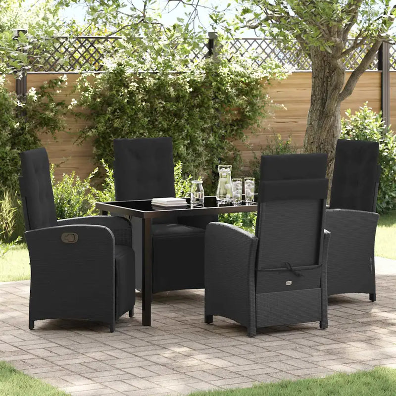 Garden Dining Set with Cushion 5 pcs Black Poly Rattan