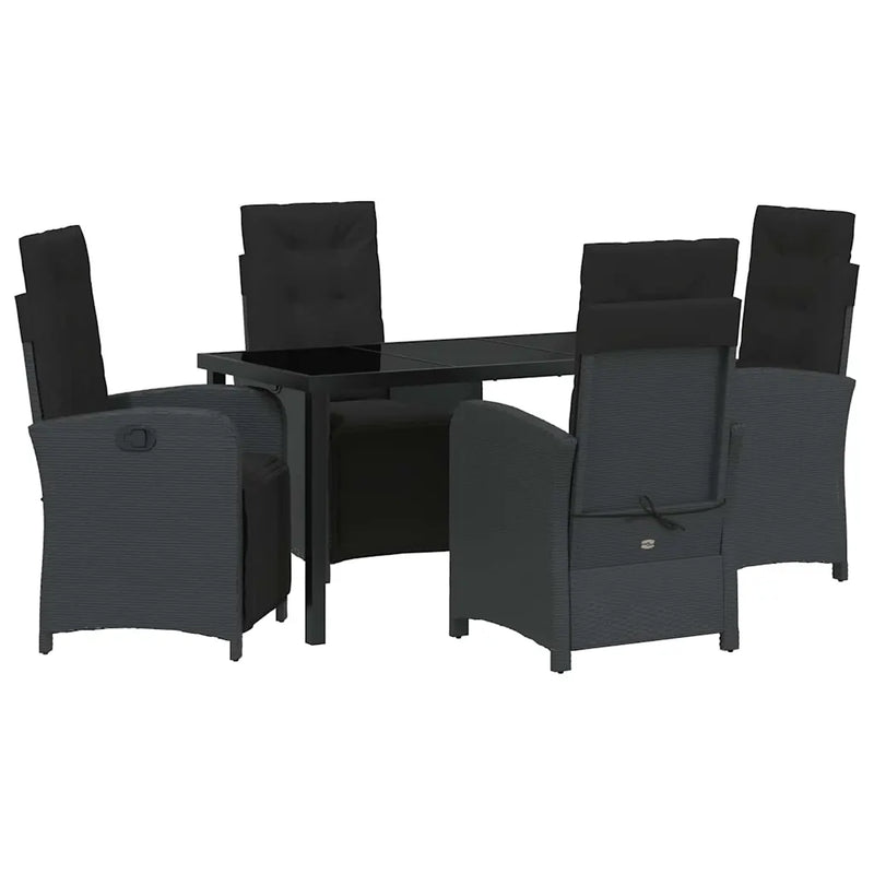Garden Dining Set with Cushion 5 pcs Black Poly Rattan