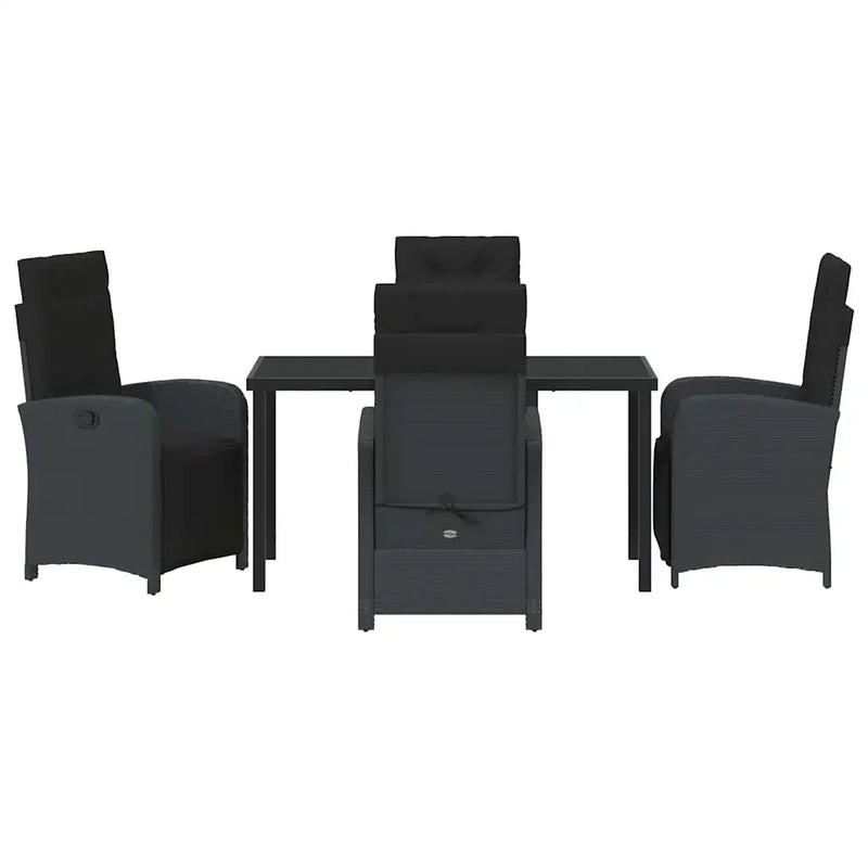 Garden Dining Set with Cushion 5 pcs Black Poly Rattan
