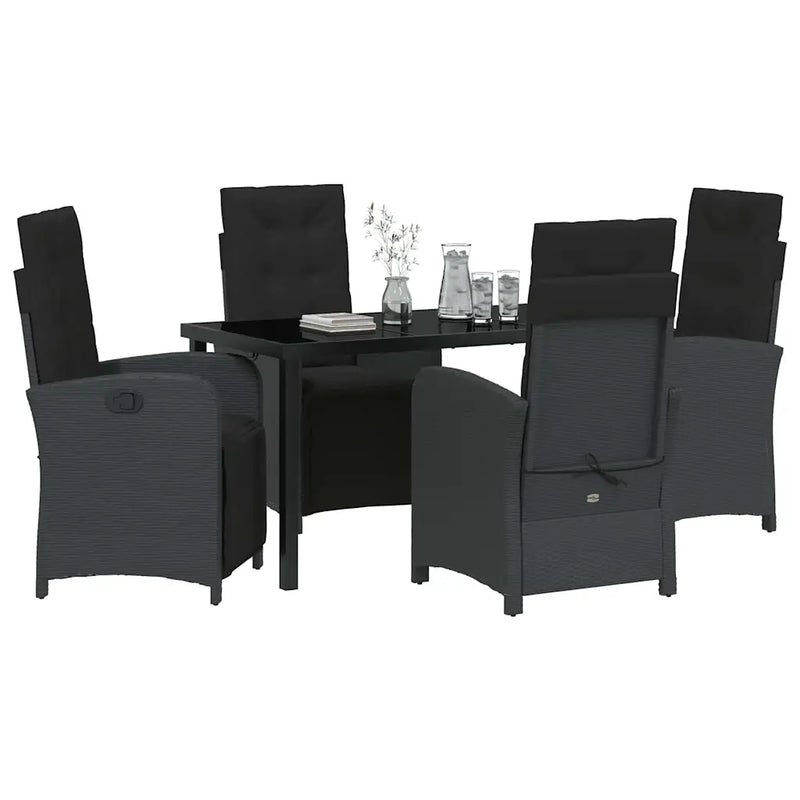 Garden Dining Set with Cushion 5 pcs Black Poly Rattan