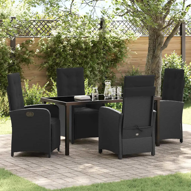 Garden Dining Set with Cushion 5 pcs Black Poly Rattan