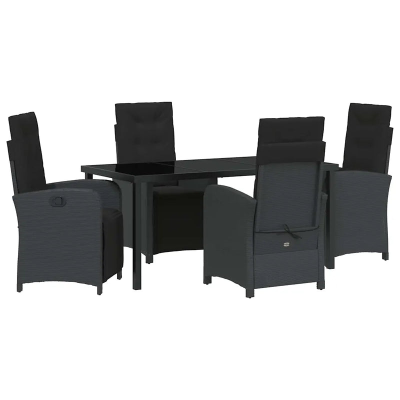 Garden Dining Set with Cushion 5 pcs Black Poly Rattan