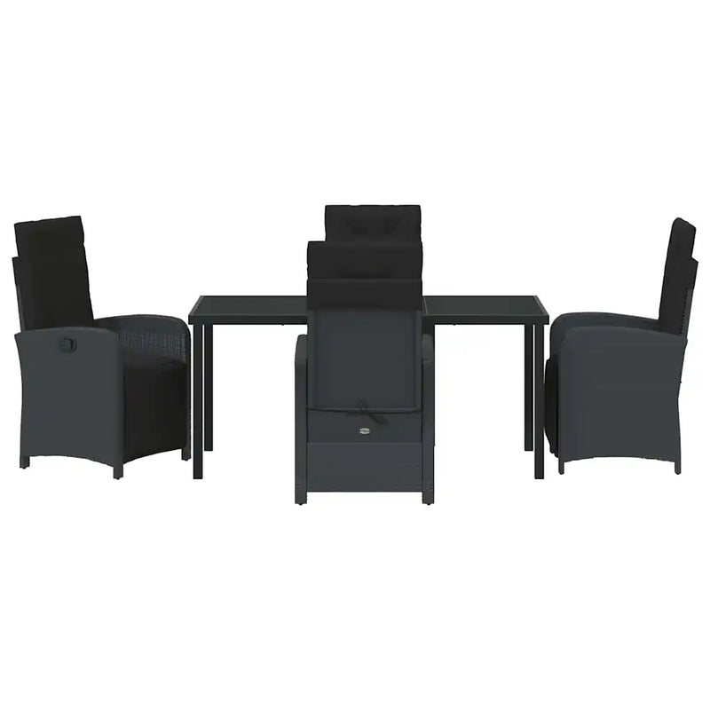 Garden Dining Set with Cushion 5 pcs Black Poly Rattan