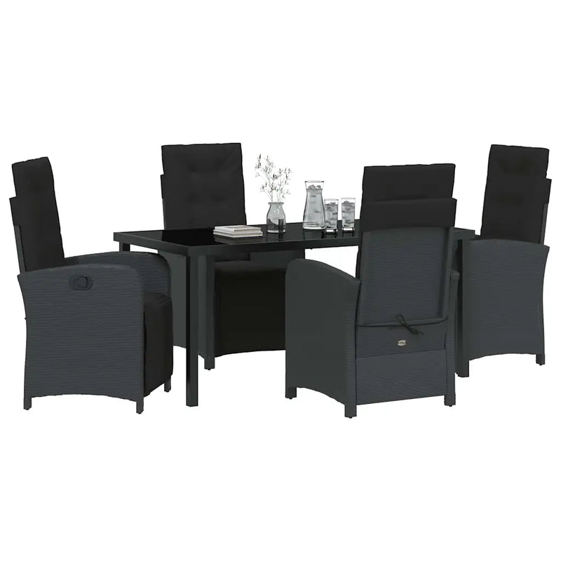 Garden Dining Set with Cushion 5 pcs Black Poly Rattan