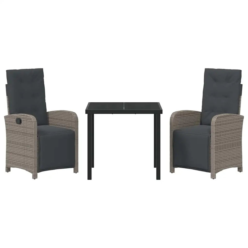 Garden Dining Set with Cushion 3 pcs Grey Poly Rattan